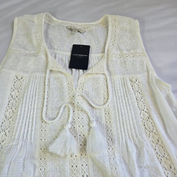 LUCKY BRAND Women's Sleeveless Sheer Top Crochet Accent Shirt Sz: M White - Picture 6 of 10